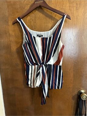 Express Striped Tie-Front Camisole in Navy, Rust & White